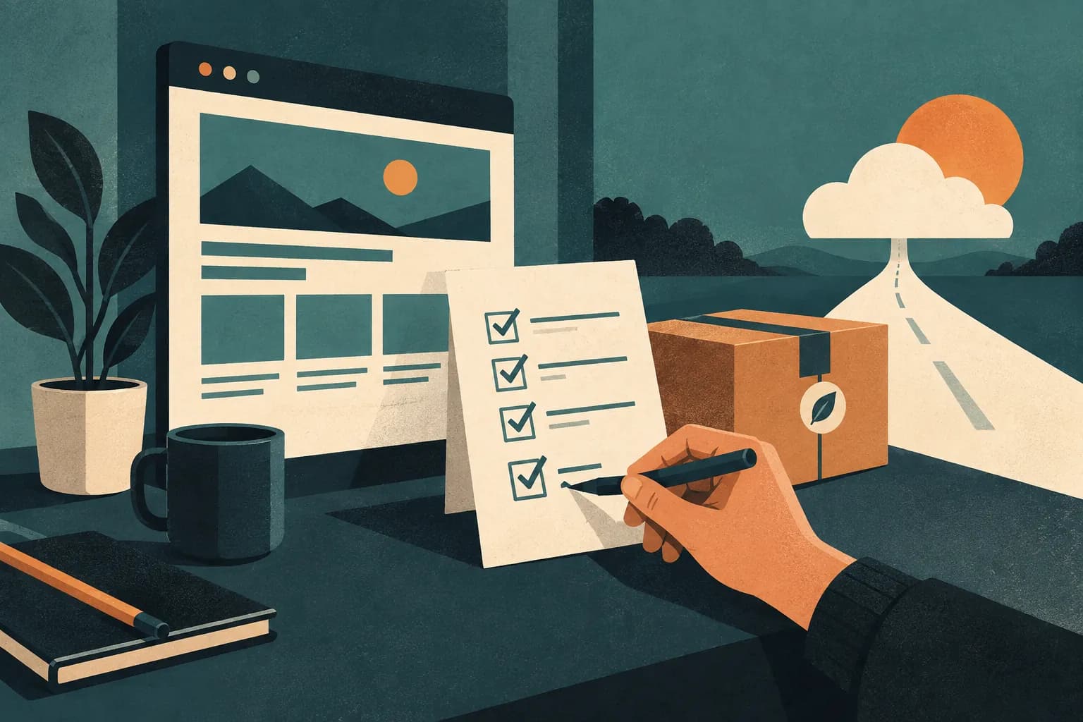 Une checklist de publication devant un site prêt à être déployé.