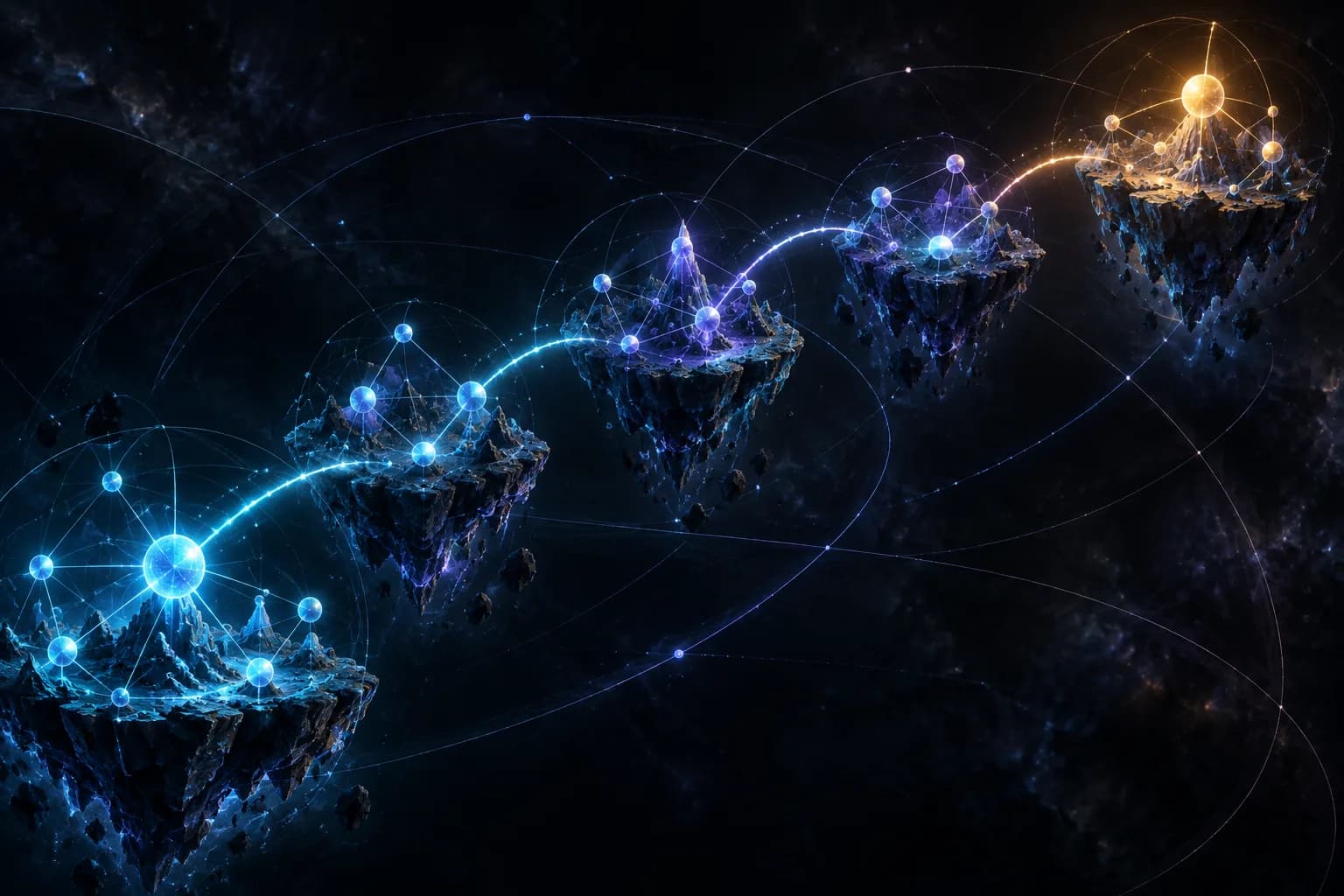 Un graphe géométrique relie plusieurs étapes d’un retrieval multi-hop.