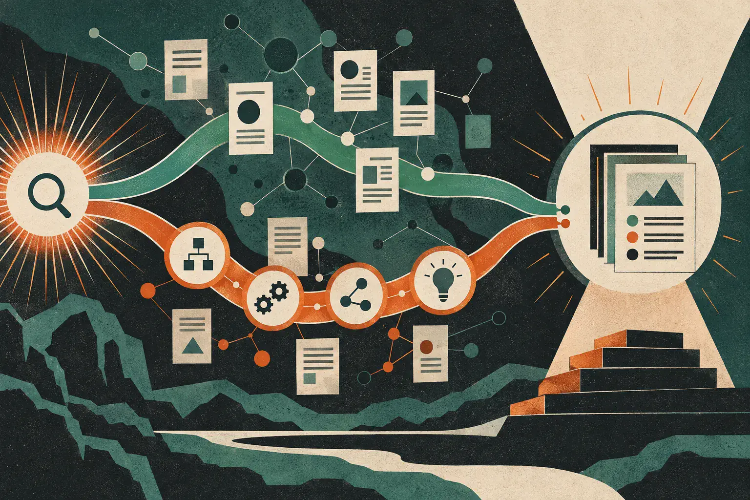 Des vecteurs d’embeddings reliés à des documents de recherche.