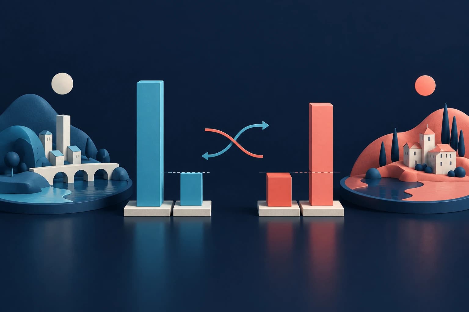 Deux zones fictives sont accompagnées de barres absolues et d’écarts standardisés placés côte à côte.