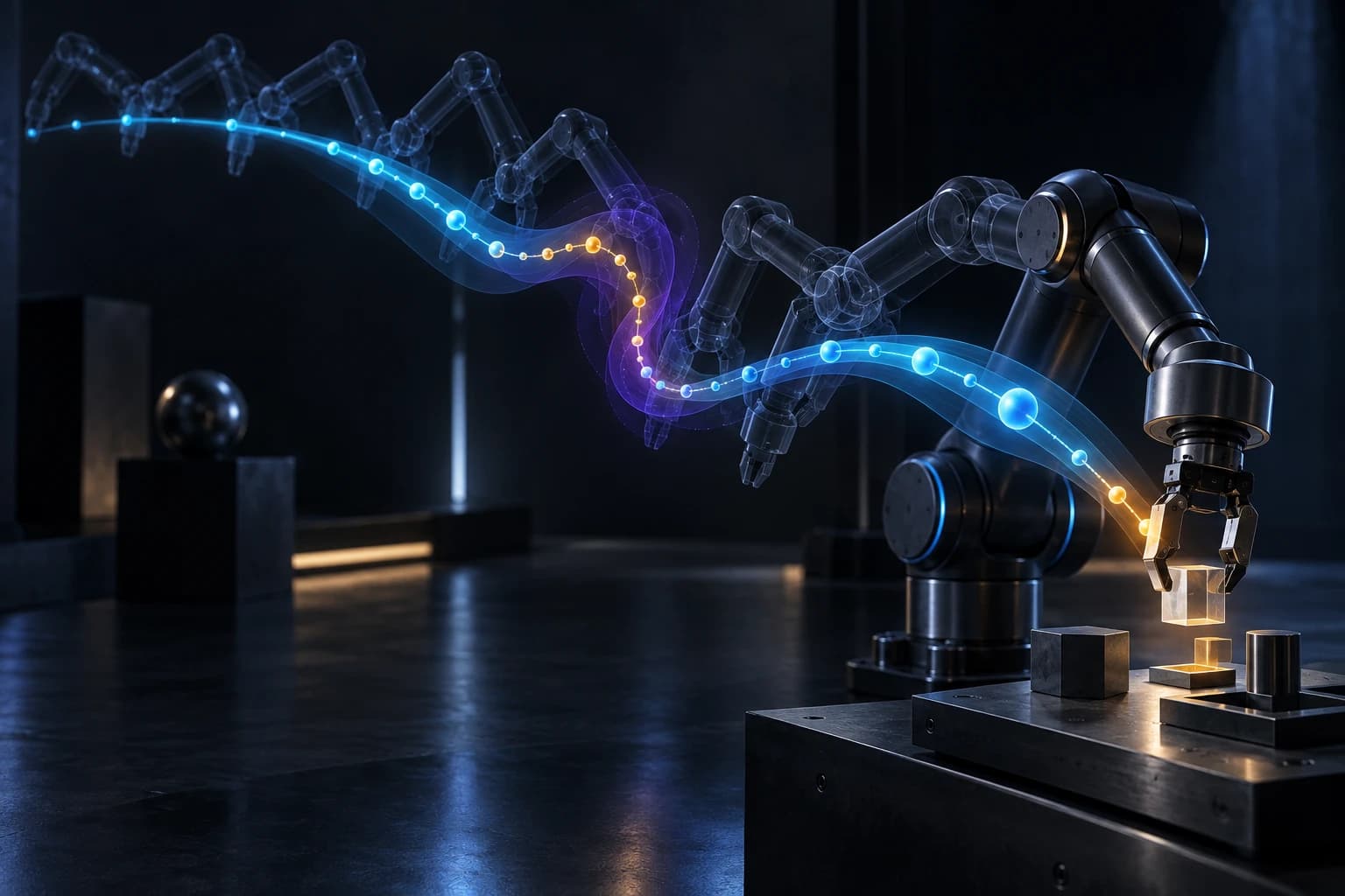 Une trajectoire robotique adapte la longueur de son action aux signaux géométriques d’incertitude.