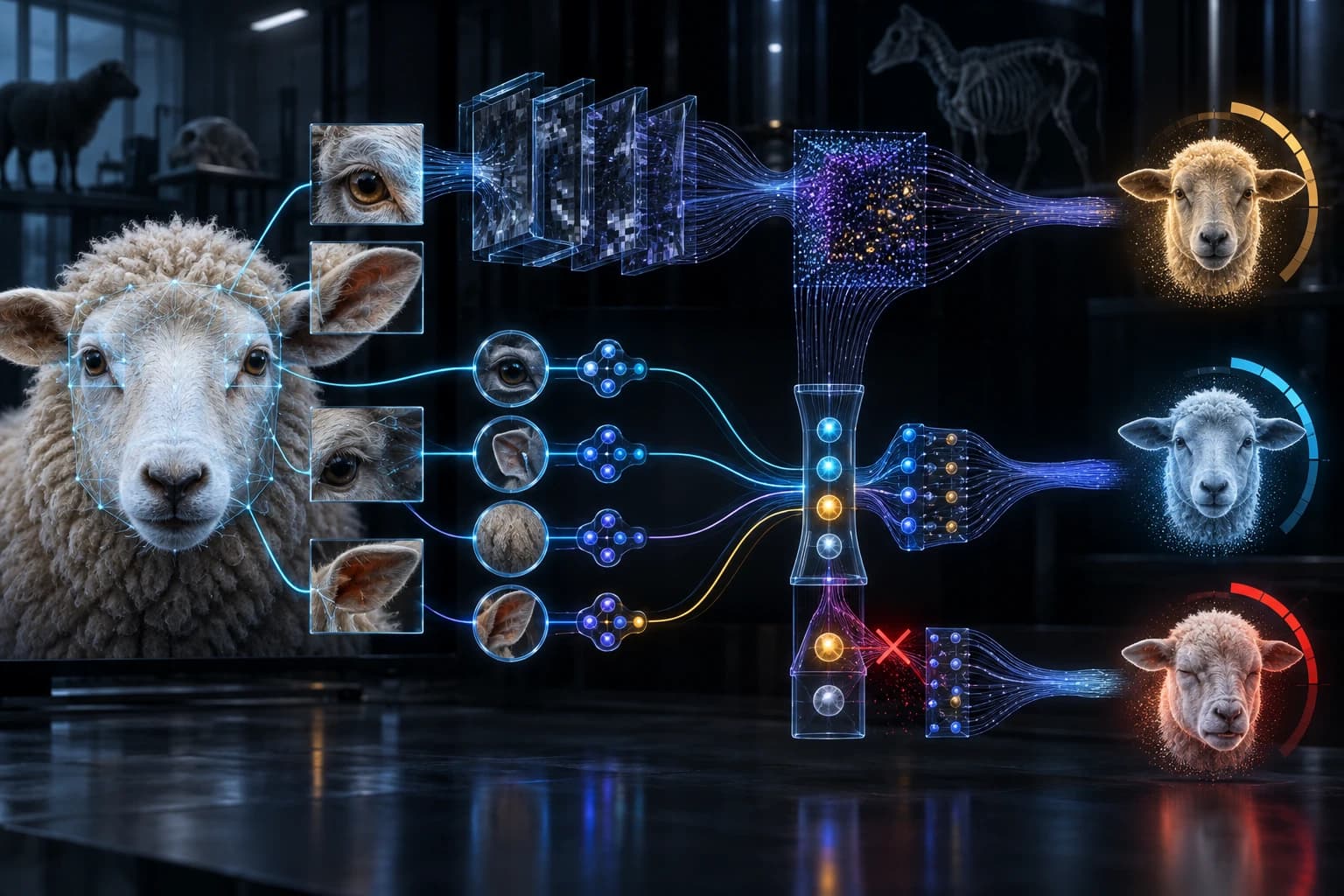 Un goulot graphique compare explication linguistique et signaux visuels pour surveiller la douleur animale.